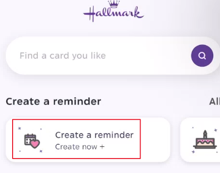Reminders on the Hallmark Cards Now App