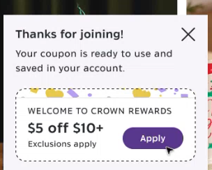 Welcome to Crown Rewards Email and Offer